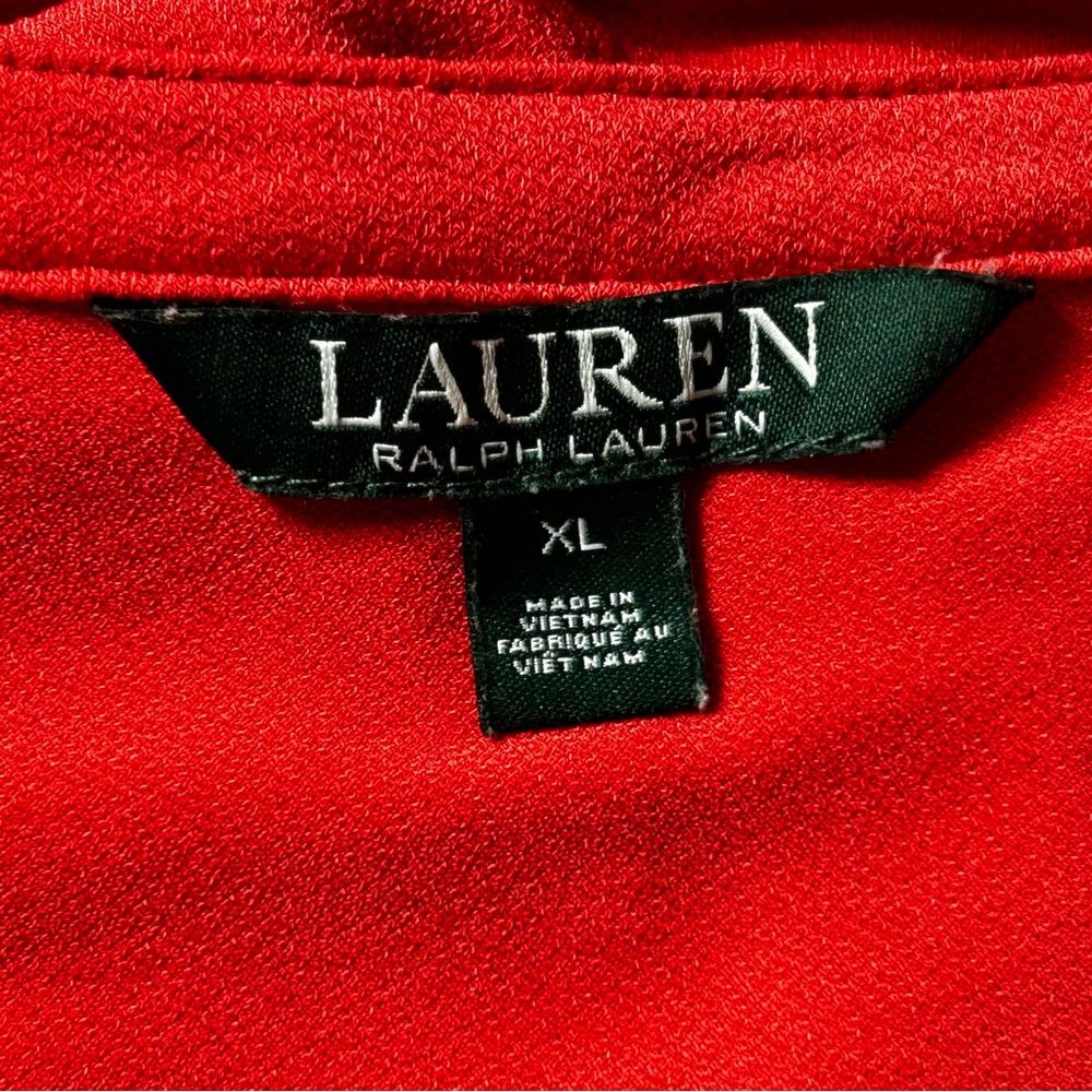 Lauren Ralph Blouse Women XL Red Orange Tunic Henley 3/4 Sleeve Hidden Button - Picture 6 of 6